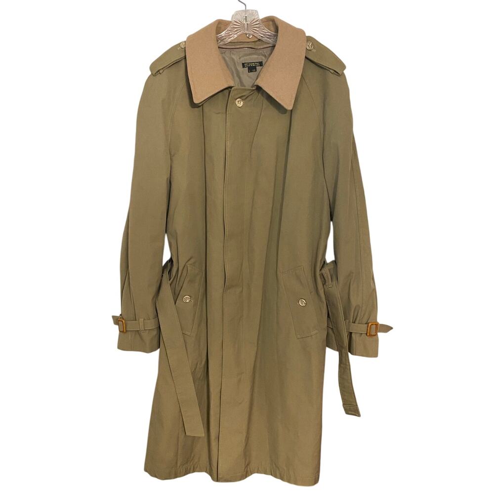 Vintage Bancroft Trench Coat Khaki Belted Zip Lining Detachable Collar Sz L - 48